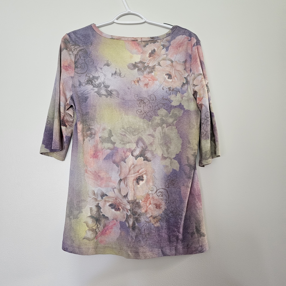 ONE WORLD Purple Pink 3/4 Sleeve Bow Front Blouse Etheral Boho Ethereal XL - Picture 5 of 7